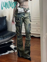 Lunivop Woman Tight Bodycon Jeans Low Waist Denim Stretch Pants Straight Leg Tie-Dyed Old Money